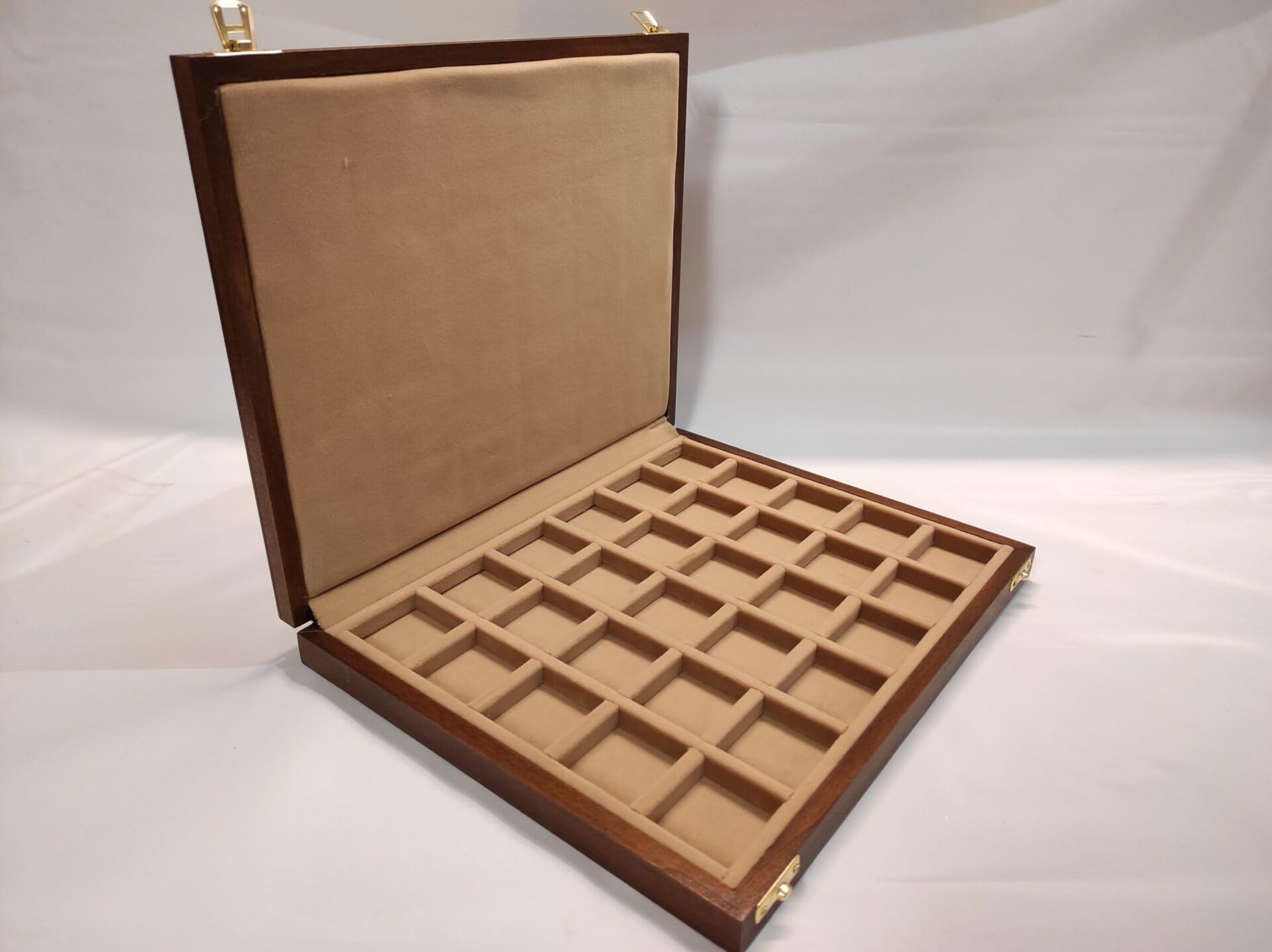 Caja para Monedas y medallas de Madera 30 Compartimentos 40x40 mm con Terciopelo a Elegir, Artesanal, numismática, coleccionista