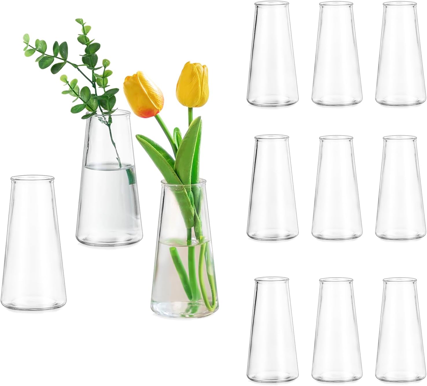 Clear Flower Vases for Centerpieces: Glasseam Modern Glass Vase Set of 12 Centerpiece Vases for Home Wedding Party Table Decor 5.5In Small Vases for Flowers Rose Tulip Stems