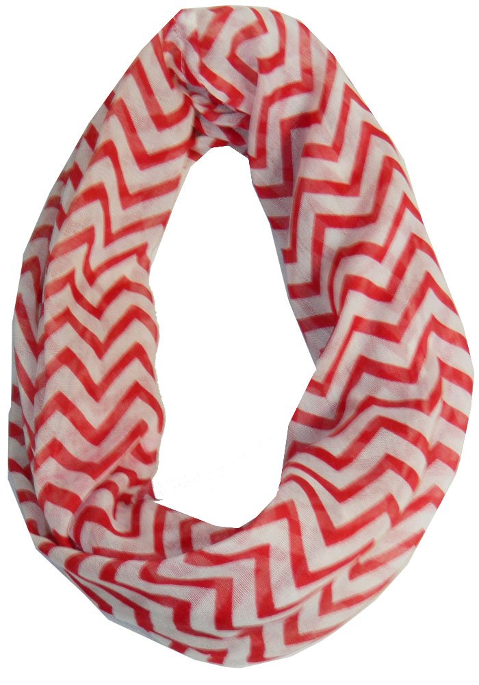 Cambridge Select Soft Chevron Sheer Infinity Scarf in Contrasting Colors,One Size,Red/White