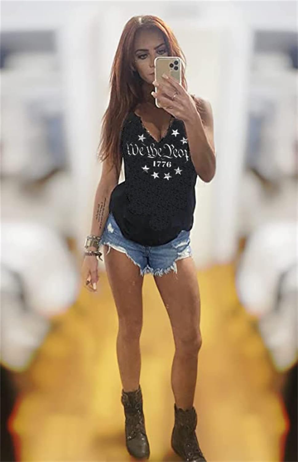 MHTOR We The People 1776 V Neck Tank for Women 4th of July Patriotic Shirt American Flag Sleeveless Graphic Tees Tanks - Image 3