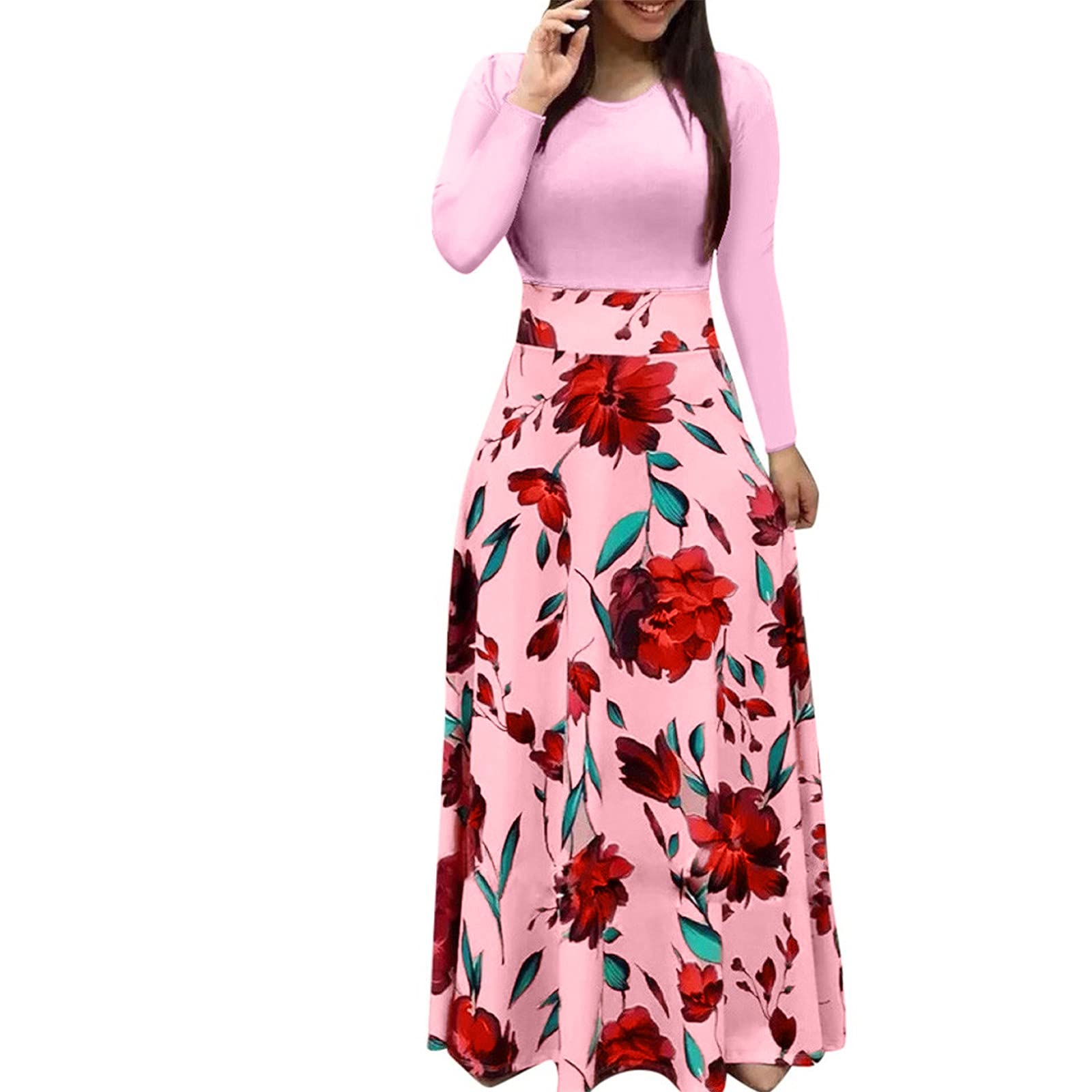 NDVYXXDresses for Women 2023 Plus Size Short Sleeve Crew Neck Printed Maxi Dress Spring Casual Party Guest Dresses