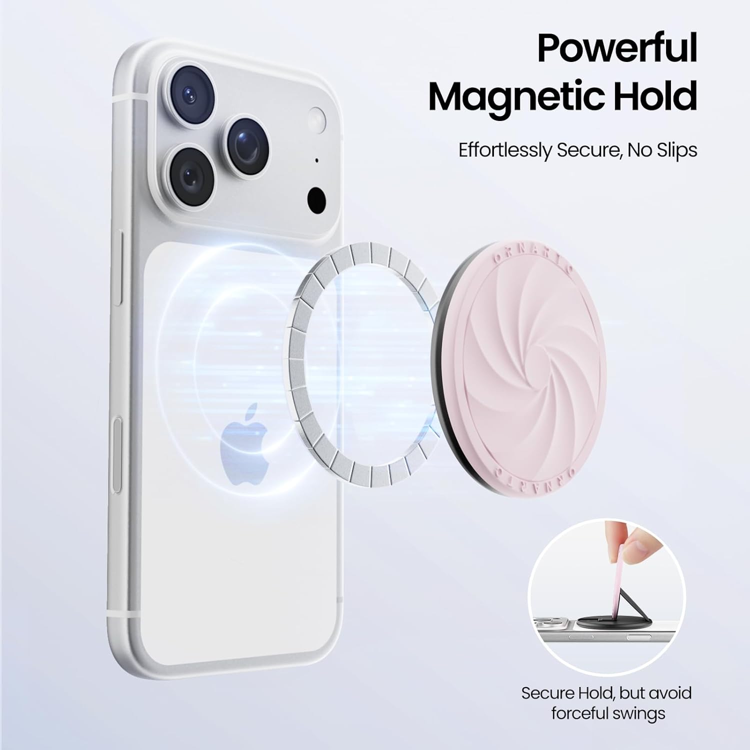 ORNARTO Vortuxe for MagSafe Phone Grip with Kickstand, Soft Liquid Silicone Finger Loop Grip, Phone Ring Holder for Back of Phone, Premium Build & Comfy Touch, Chalk Pink - Image 7