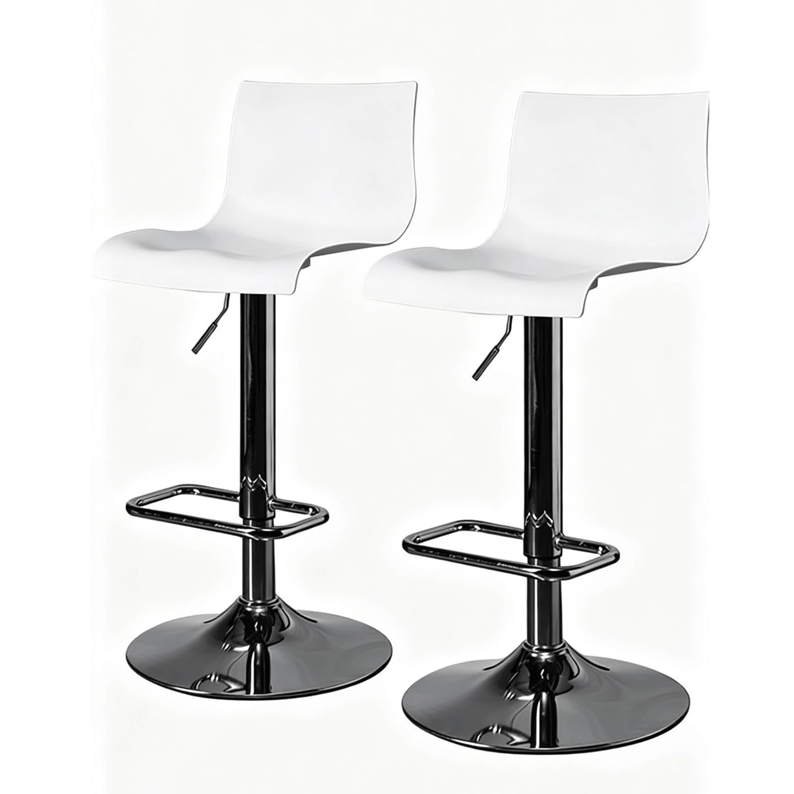 HNYJVZEVG Set of 2 Bar Stools Adjustable Height Bar Height Stools Swivel Bar Chairs with Back and Footrest Kitchen High Stools with Metal Base(Wei�)