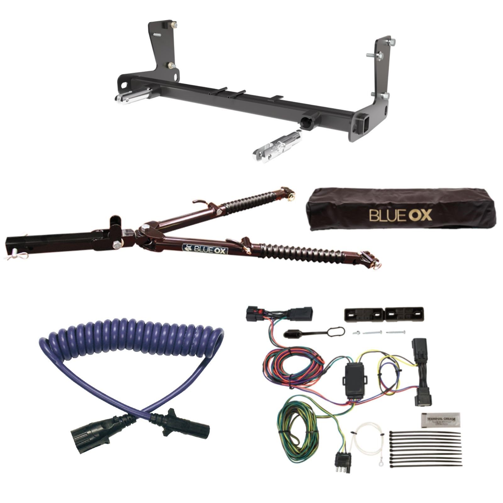 Blue Ox Ascent Tow Bar & Baseplate Combo with Electrical Cable Extension & EZ Light Wiring Harness fits 2018 2025 Jeep Wrangler JL | Includes TrendsAuto Decal
