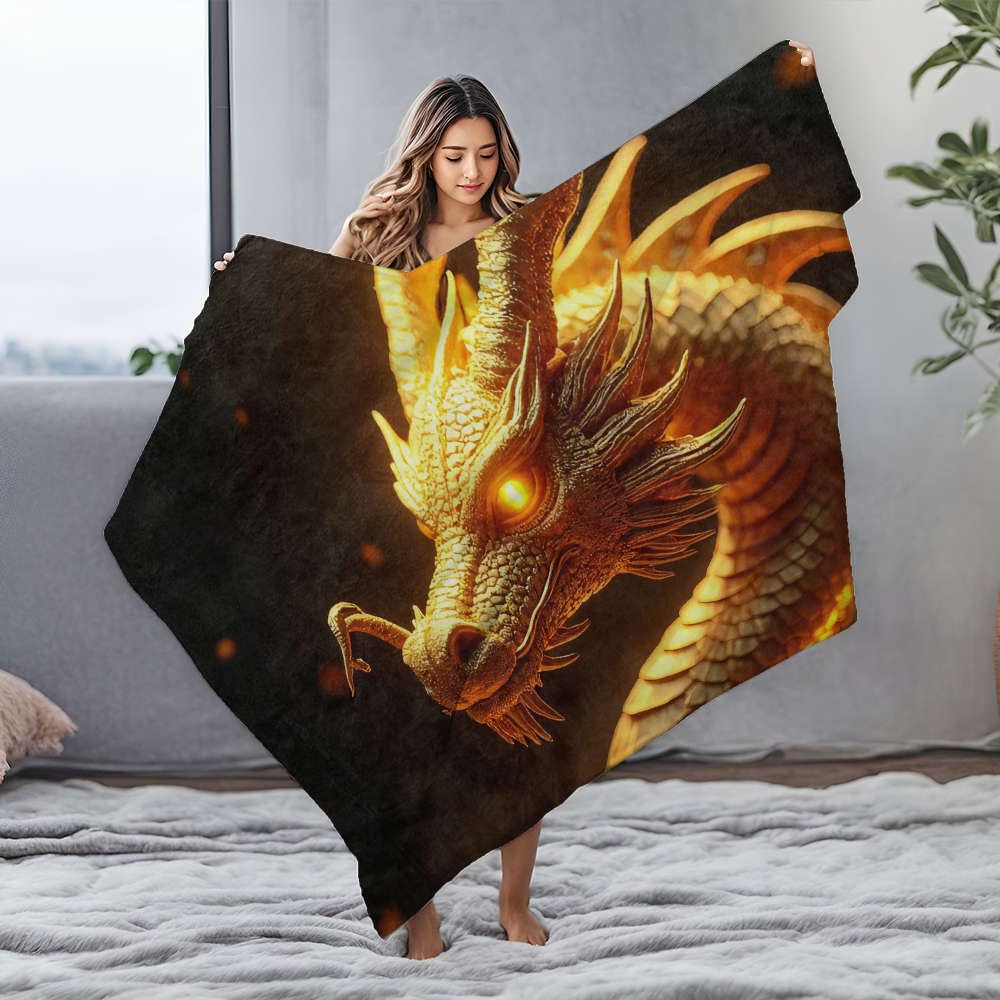 Couverture flanelle douce dragon doré lit king size anti-froid tissu respirant