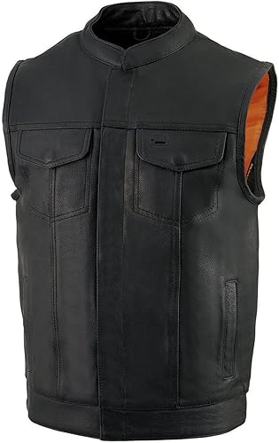 Miniatura 7 de Milwaukee Leather MLM3510 - Chaleco de cuero negro de alta calidad para hombre, estilo club, doble cierre, cuello abierto, chaleco de motociclista,