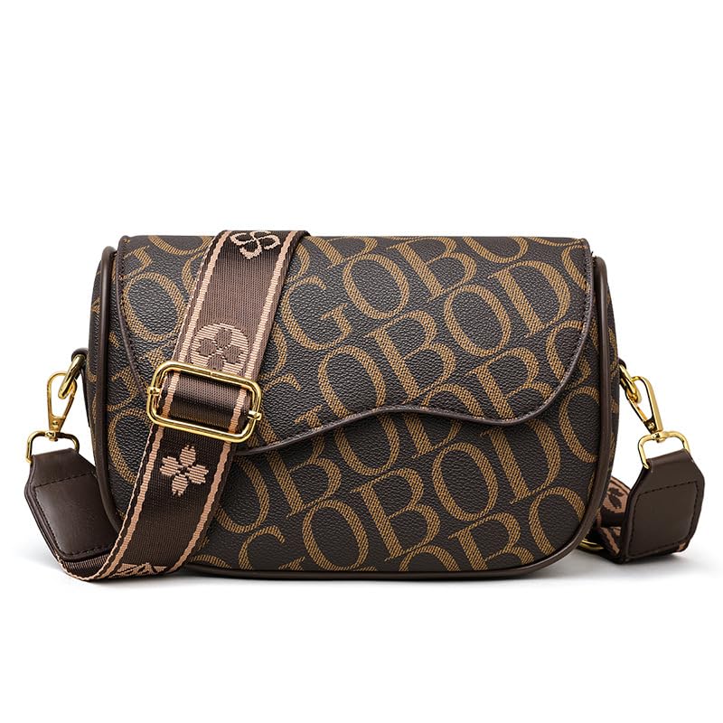 Designer Crossbody Bag with Monogram Print, Brown Leather Trim, Gold Hardware, Adjustable Shoulder Strap-image-30