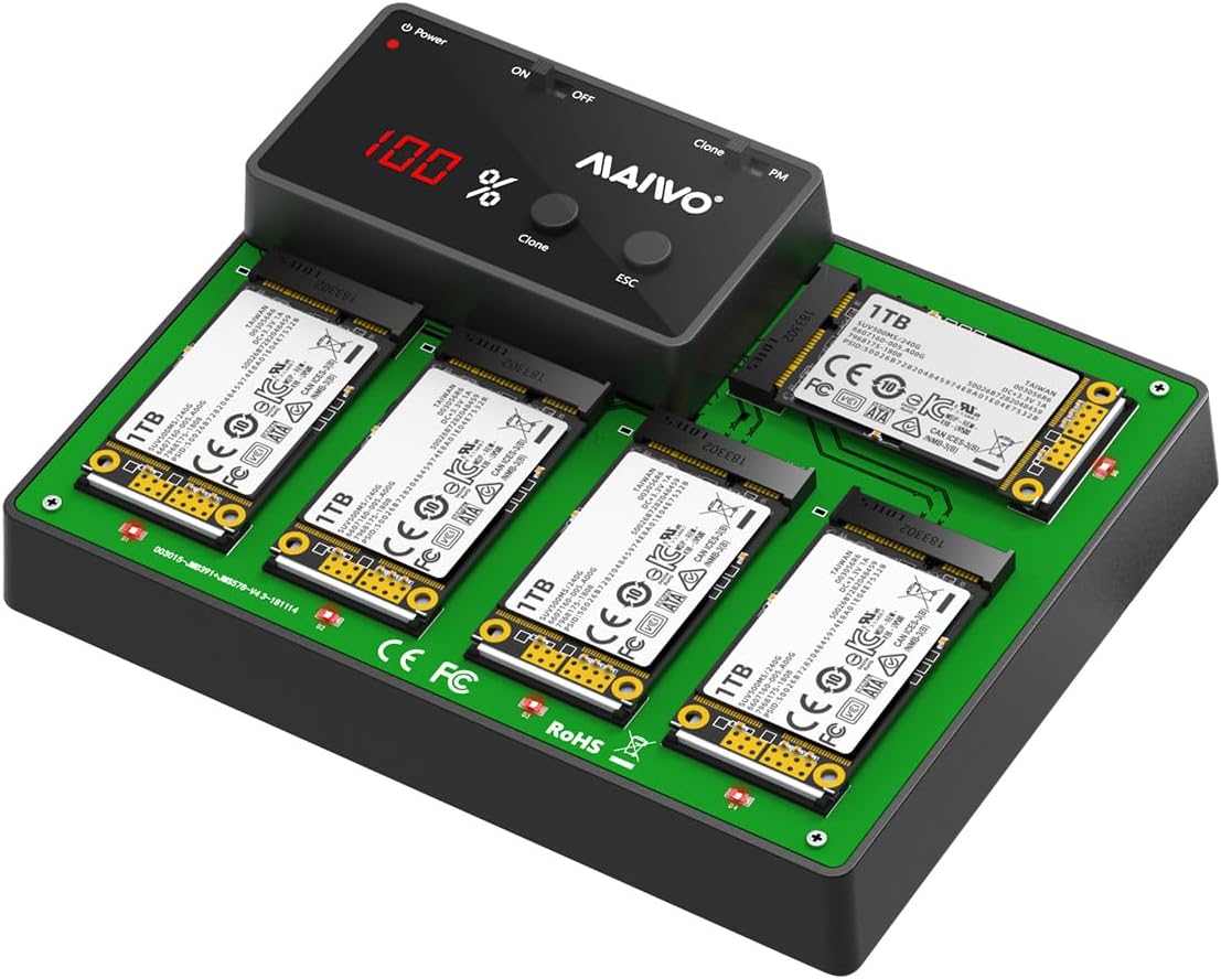 MAIWO 5 Bay mSATA SSD Reader Docking Station with Offline Clone, mini SATA to USB 3.0 Adapter Reader 5TB Capacity 12V/3A