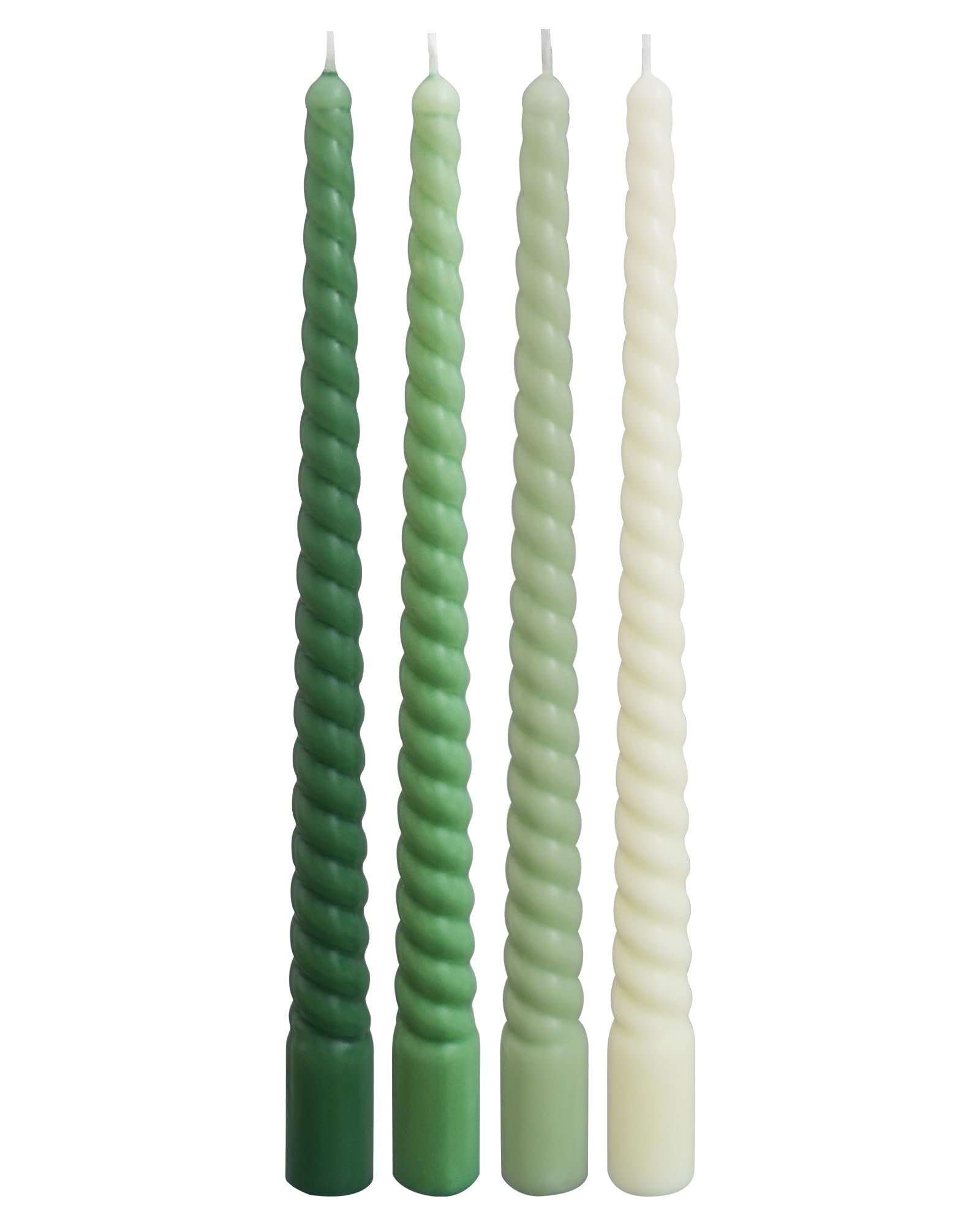 Viyffo Spiral Taper Candles 11 Inch – 4 Pack Green, Dripless, Unscented, Smokeless – 9 Hour Burn – Tall Candlesticks for Wedding, Dinner, Holiday, Party, Home Decor