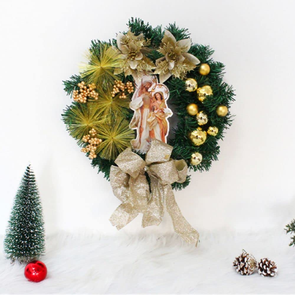 Weihnachtskrippe Heilige Familie Kranz Künstliche Erdbeere Grün Bogen Jesus Christus Hängende Girlande Weihnachten Haustür Dekor (Farbe: 32CM-L)