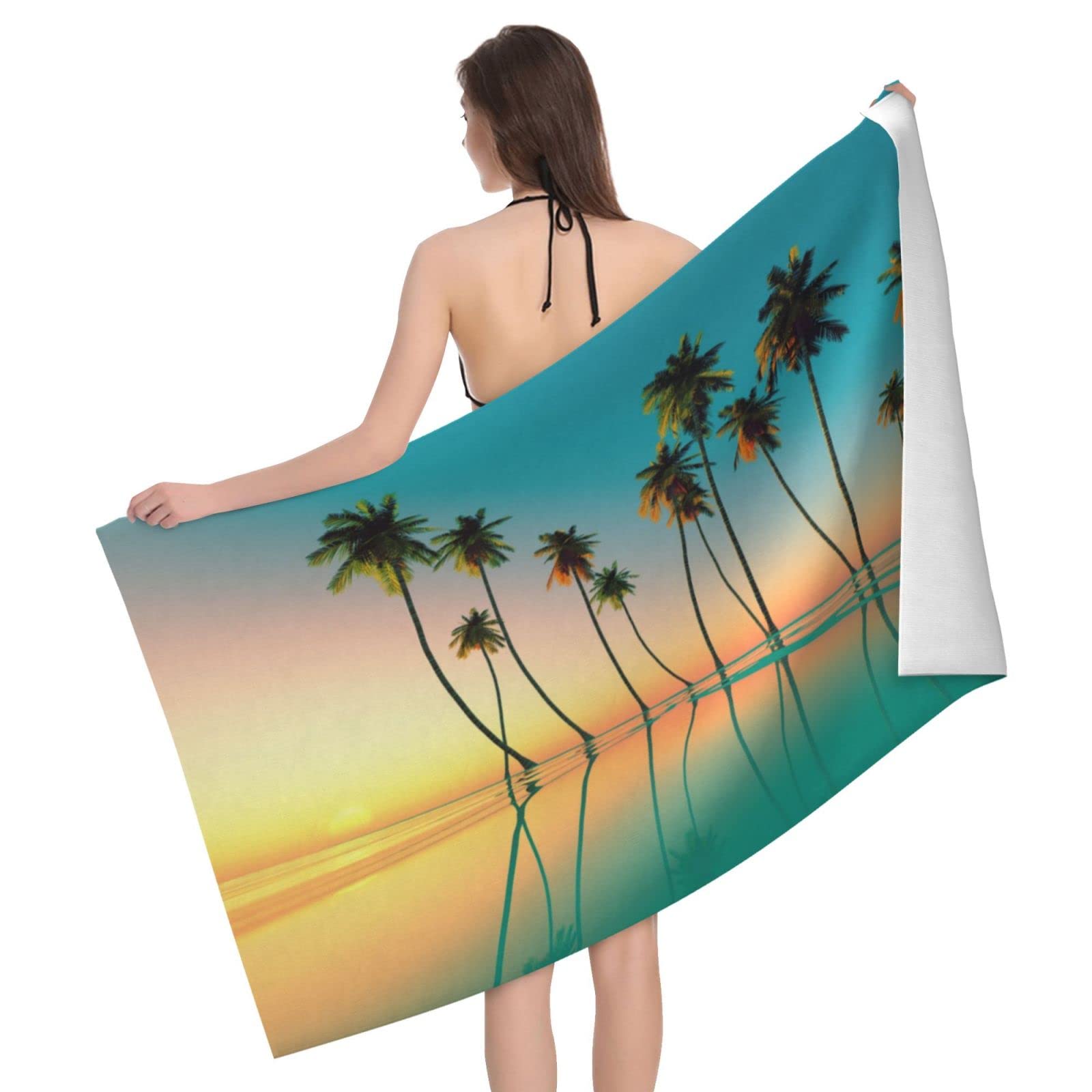 Lawenp Palm Trees Beach Towel, Lightweight Sand Free Quick Dry Microfiber Absorbent Bath Towel for Kids, Adults, Swimming, Bath, Yoga, Pool, Travel, Camping 32"X52"