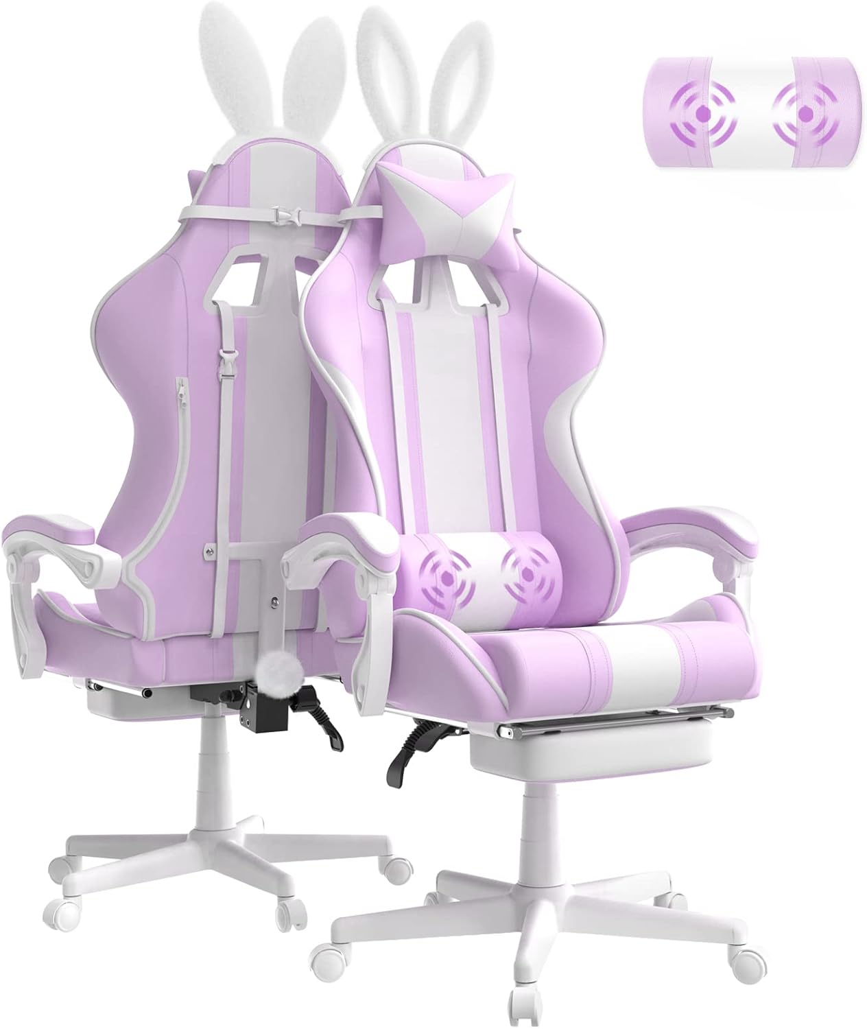 Ferghana Purple Gaming Chair with Bunny Ear, Cute Massage