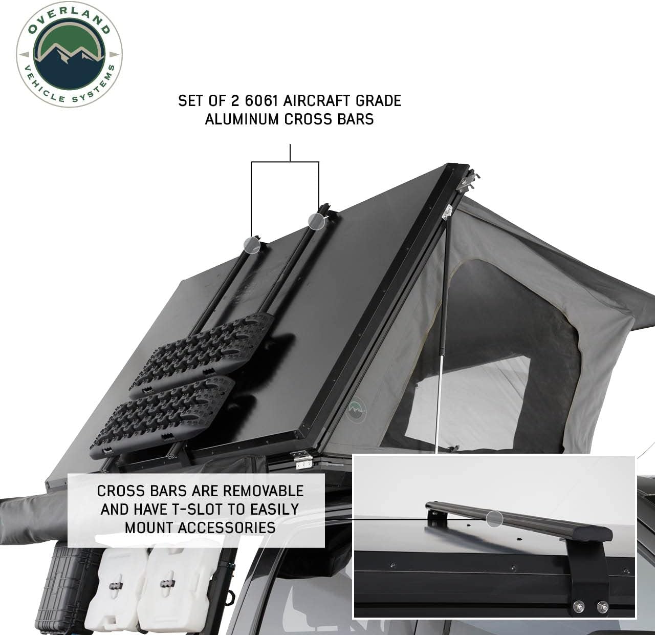 Overland Vehicle Systems HD Sidewinder Side Load Aluminum Hard Shell Roof Top Tent, Grey Body & Green Trim - Premium 280G Rip Stop Waterproof Tent Body - 2 to 3 Person Roof Top Tent