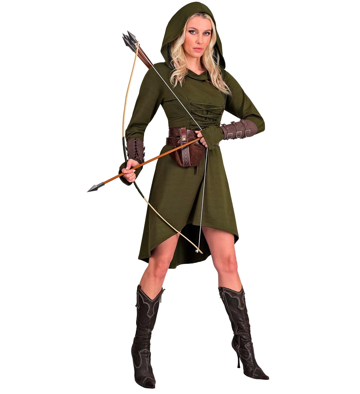 MIMIKRY Costume médiévale pour femme Robin des Bois - Robe médiévale à capuche - Vert - Archer viking guerrière - Cosplay Renaissance