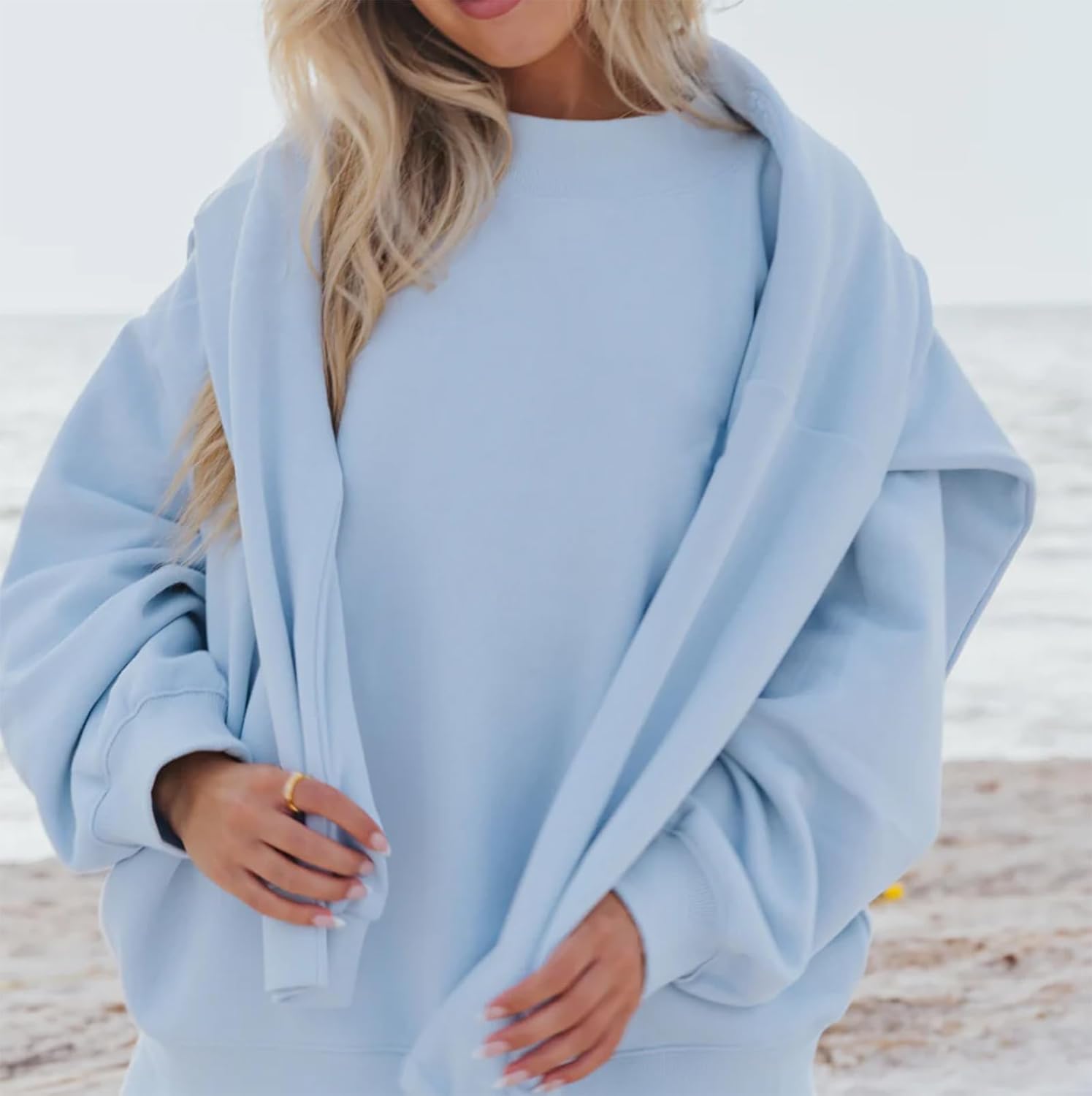 Women 2 Piece Outfits Sweat Shorts Sets Oversized Casual Lounge Matching Set Sweatsuit Tracksuit 2026 Fall Clothes - Image 3