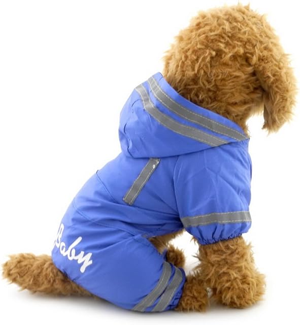 Zunea Small Dog Raincoat Hooded Waterproof Mesh Lined Puppy Slicker Rainwear Doggie Pet Rain Gear/Suit Jacket Jumpsuit Clothing Blue S