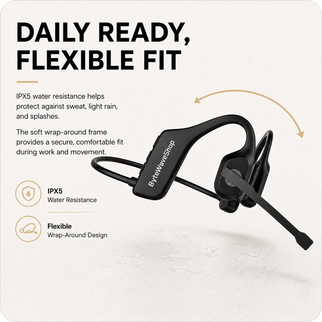 Air Conduction Wireless Bluetooth Headphones with Mic, Open Ear ENC Noise Cancelling Headset for Truckers, Calls, Meetings, Bluetooth 5.3 Lightweight Headphones, IPX5, 6H Talk Time