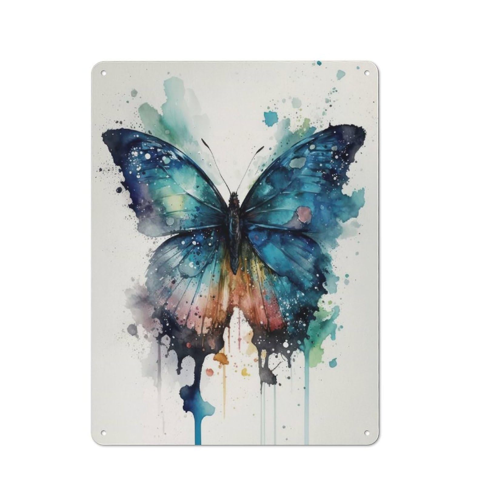 Retro Metal Plaque 40x30cm Featuring Butterfly Watercolor, Bistro Wall Plaque for Bakery, Diner, Cafe Or Family Room