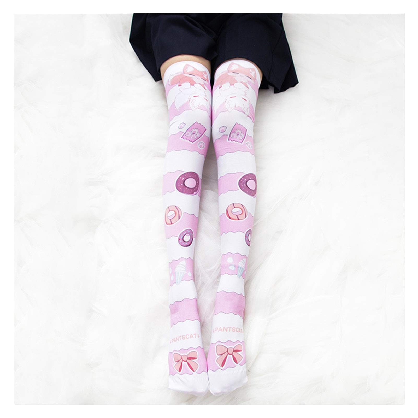 Kleine Donut ursprüngliche rosa Streifen Lolita Bogen Strümpfe blau Druckstrümpfe Warm (Color : Pink)