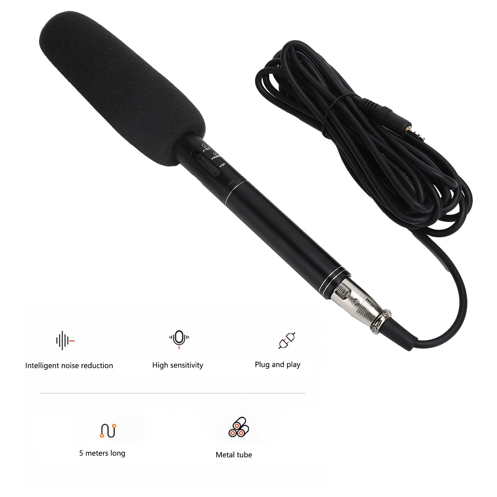 Micrófono para Entrevista con Cable, Micrófono Pequeño, Micrófono Pequeño, Micrófono con Cable, Micrófono Pequeño, Micrófono Enchufable, Micrófono para Entrevista De Mano(Longitud 28 cm.)