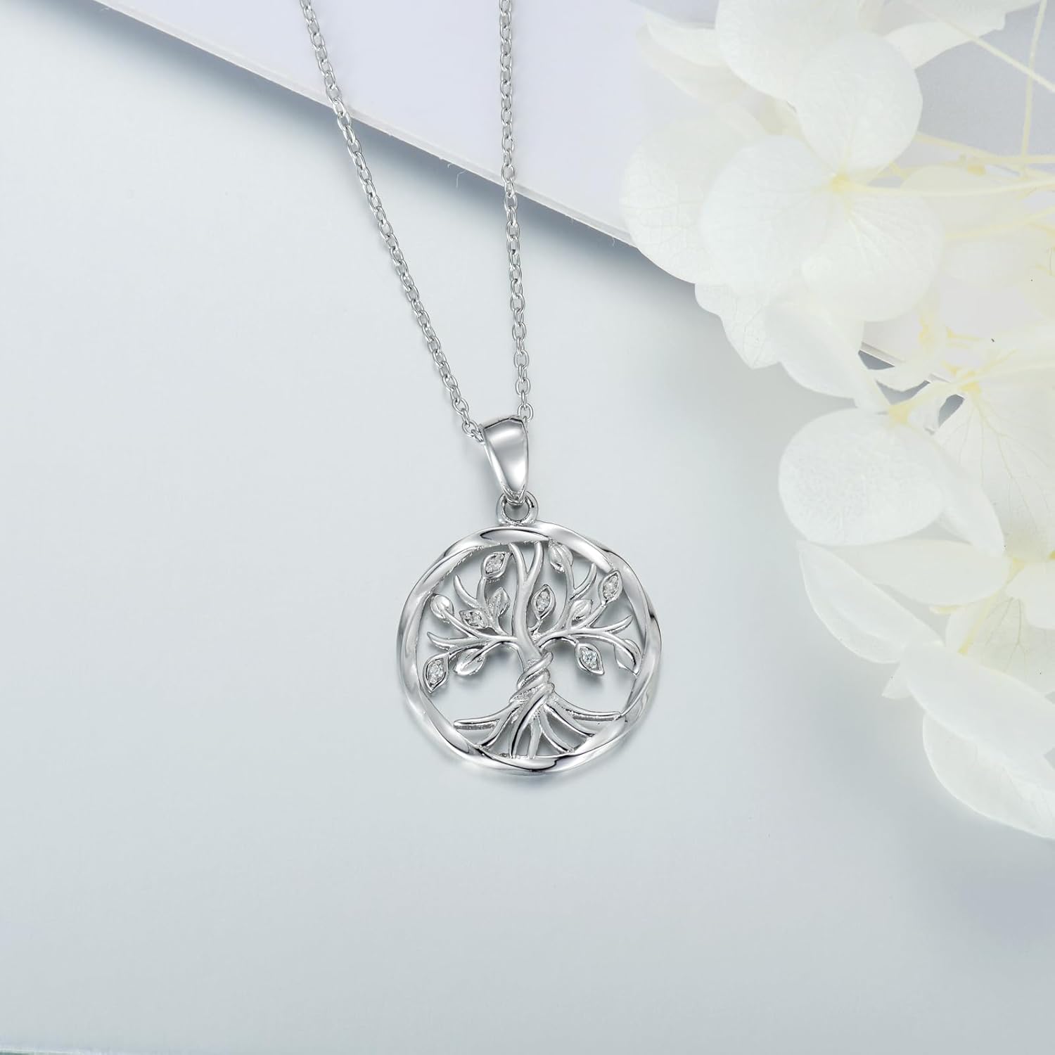 Diamond Tree of Life Necklace for Women Sterling Silver Family Tree of Life Pendant Gift for Mother's Day Anniversary Birthday Christmas Tree Jewelry Gifts for Her - Image 4