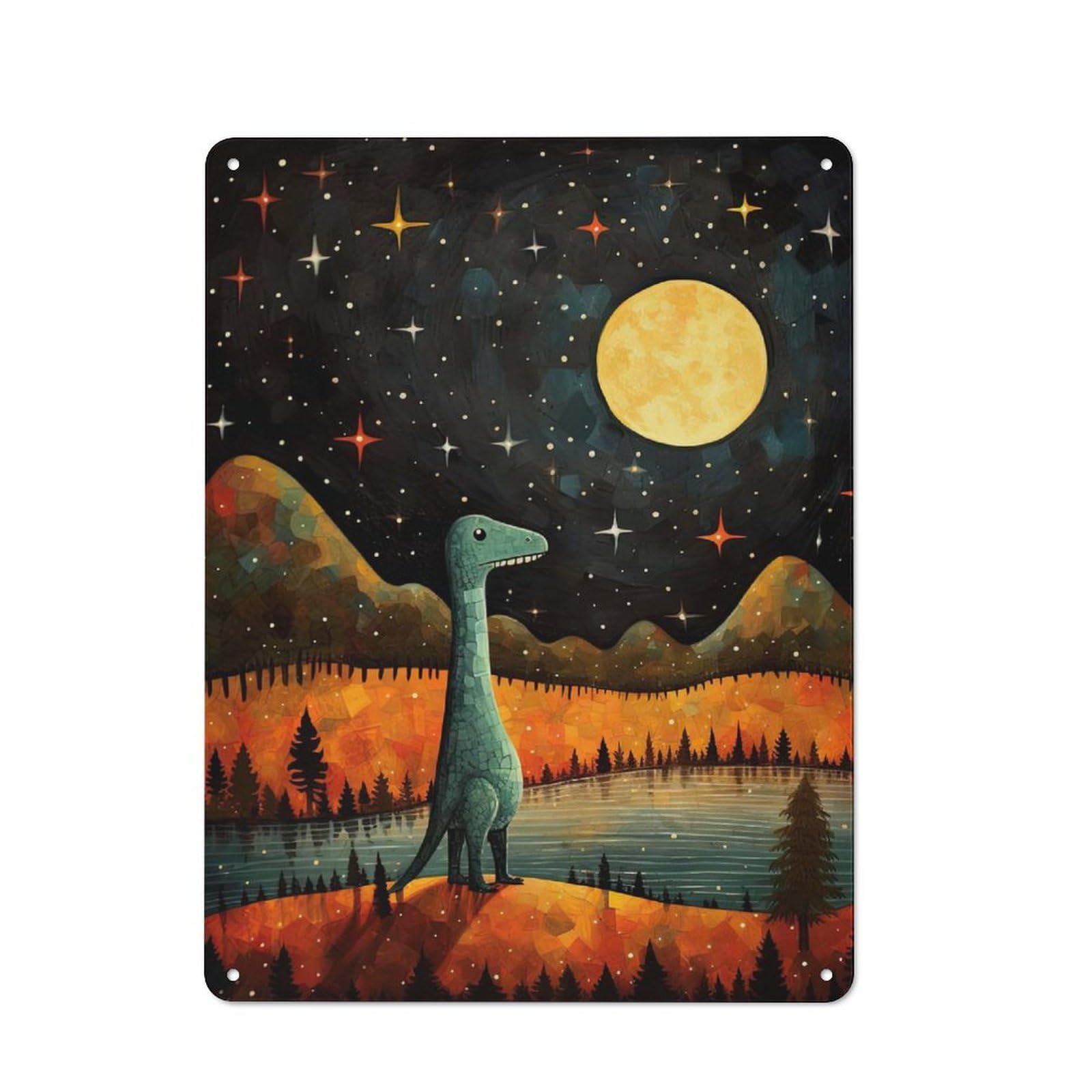 Junmoney Dinosaur Wishes Metal Wall Art Sign With Design 40X30cm, Urban Industrial Wall Decor For Workspace, Cafe, Hallway Or Garage