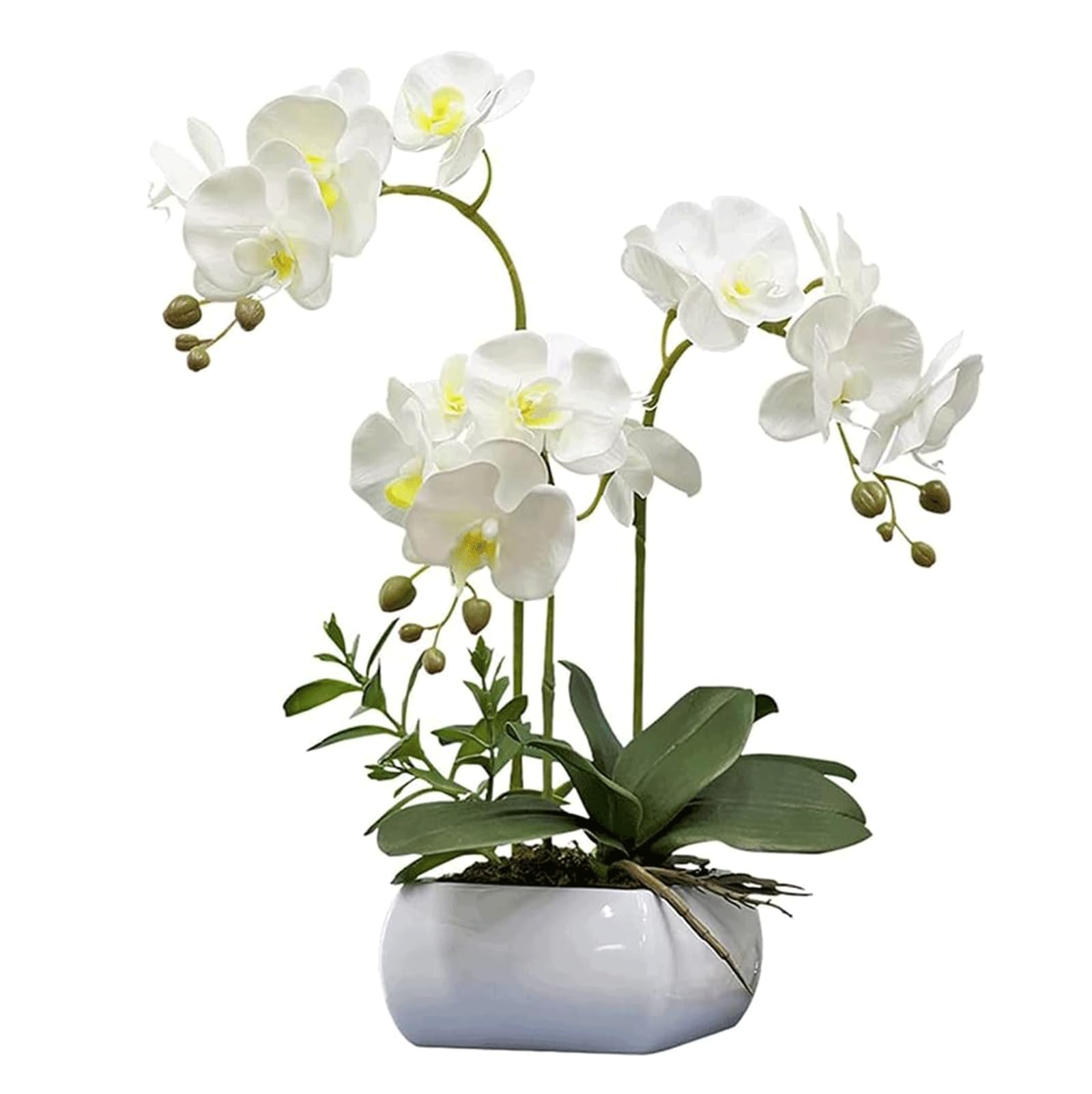 DFGHNBVC Artificial Orchid Artificial Flower With Porcelain Vase Artificial Phalaenopsis Flowers 46Cm Faux Orchids For Table Centerpiece Potted Faux Very Natural