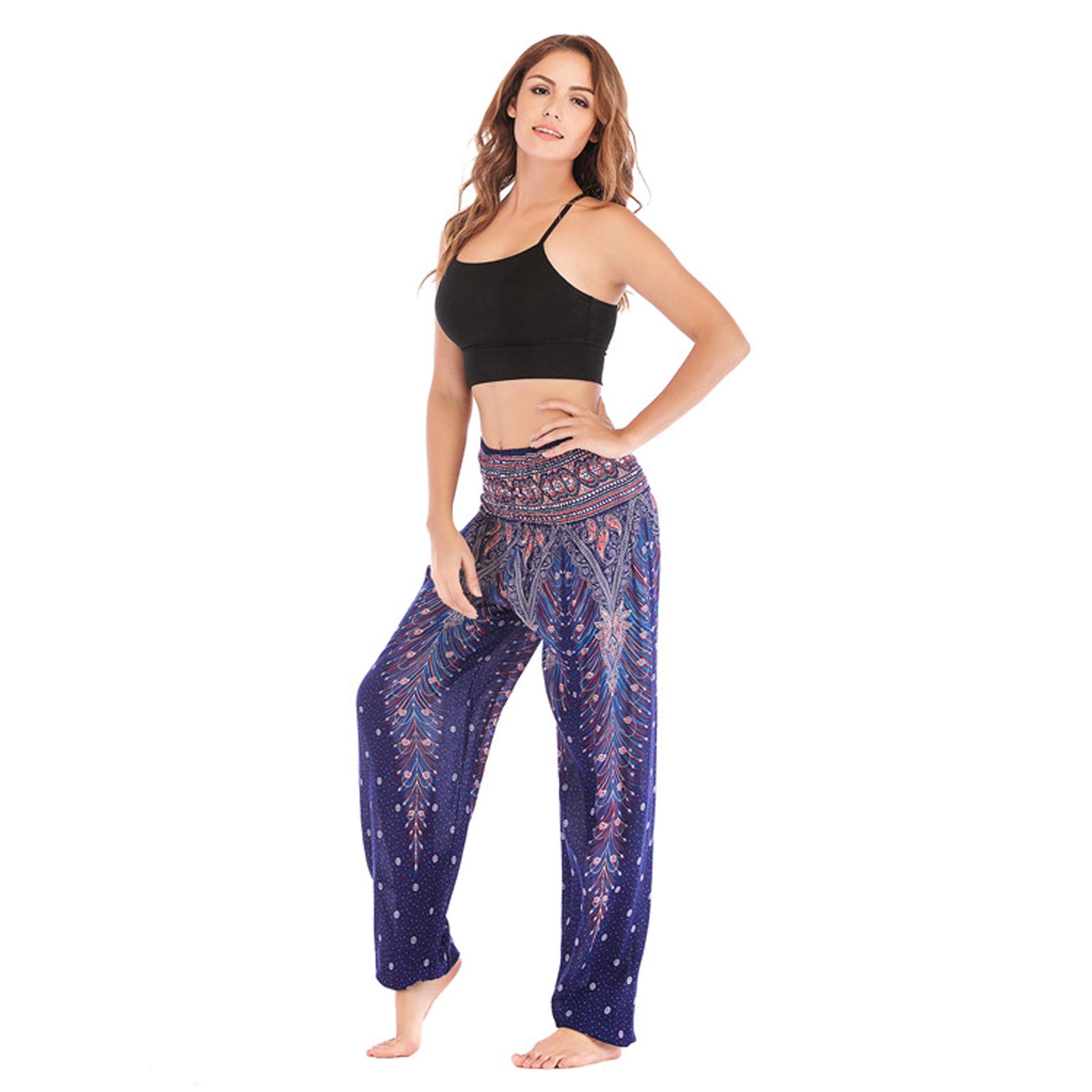 Sarouel Femme Pantalon Harem Hippie Pantalon Jogger Poche Baggy Taille Haute Gym Sports Lounge Pantalon pour Yoga Summer Plage 005-Taille Unique