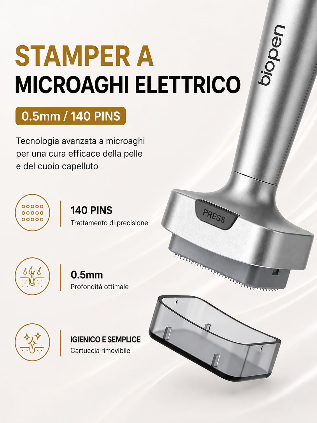 Bio-pen bio6 Derma Stamp Elettrico 4 in 1 Derma Roller Professionale per Anti-Aging, Rassodamento della pelle, Schiarimento, Imperfezioni della pelle, Trattamento della caduta dei capelli sulla testa