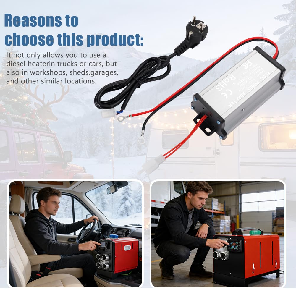 Adaptateur d'alimentation 230 V à 12 V Transformateur, Transformateur pour Chauffage Diesel 5kW/8kW, Convertisseur de Tension, Transfo AC à DC 200W pour Caravane, Camping-Car, Garage