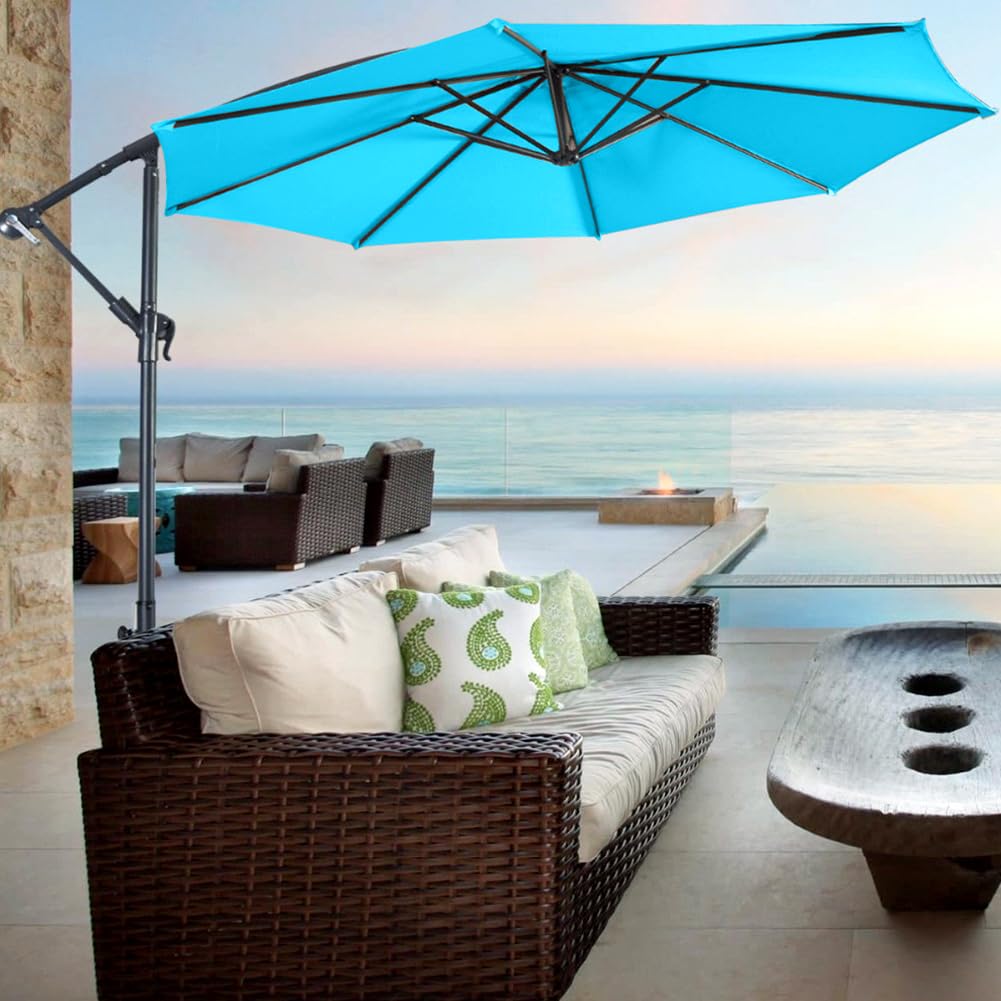 Housse de rechange pour parasol de 3 m, 8 baleines, pas de support de parasol, Bleu océan., 300cm, 8 Rippen