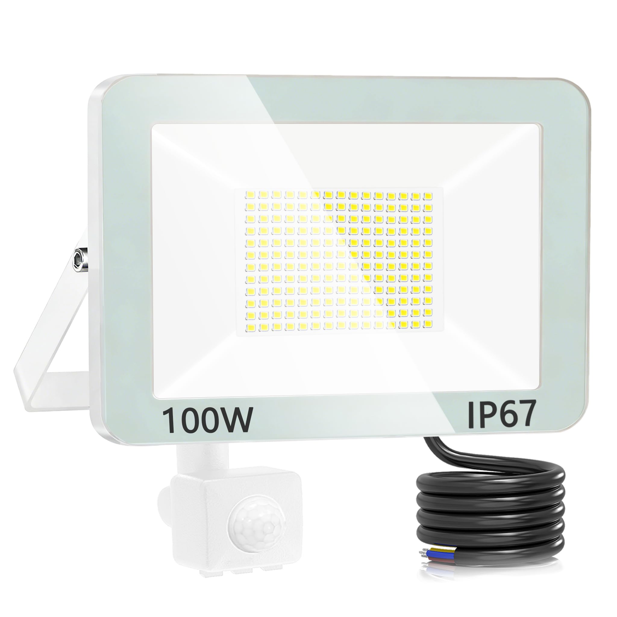 100W Projecteur LED Extérieur Détecteur de Mouvement, IP67 Étanche Spot LED Extérieur Avec Detecteur, 10000LM Blanc Froid Éclairage de Sécurité d'extérieur Pour Entrées Patio Garage Jardin