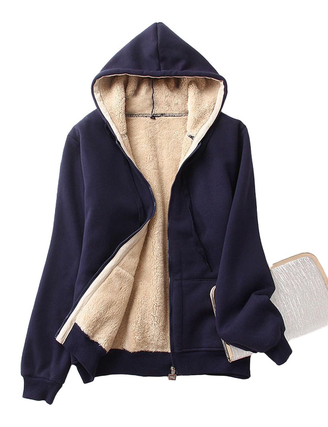 Sukany Women's Blue Winter Hoodies Zip Up Sherpa Fleece Lined Warm Sweatshirt Jacket S