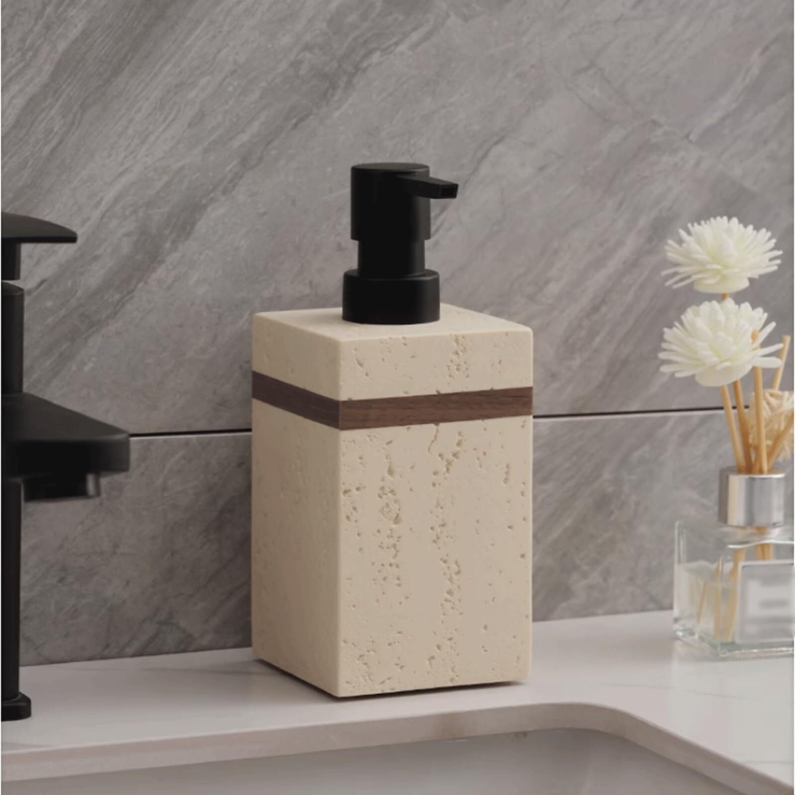 Dispenser di sapone da appoggio Grazioso piatto di plastica for bagno e cucina con pompa beige opaco, nuova casa Complementi d'arredo e accessori(D)