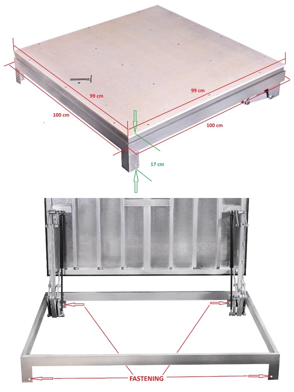 Trampilla de suelo 100 x 100 cm, exterior, Tapa de Registro, Tapa de Pozo, Puerta de Inspección, Tapa de Escotilla, marco de perfil de aluminio, 1000 x 1000 mm