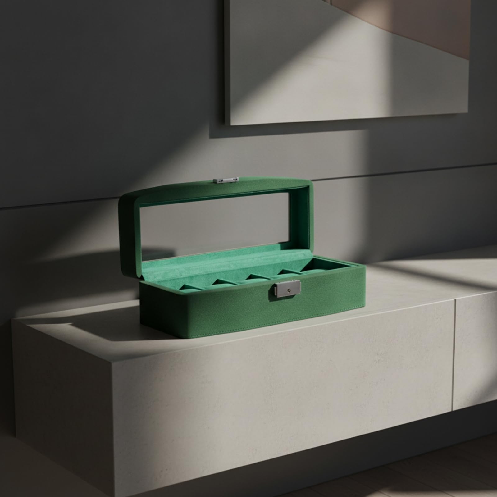Perfeclan Caja Expositora de Relojes Organizador Estuche Vitrina con Ventana de Exhibición y Seguro Metálico Forro Aterciopelado y Cojines Separadores Adecuada para Vitrina Estante Colección, Marrón