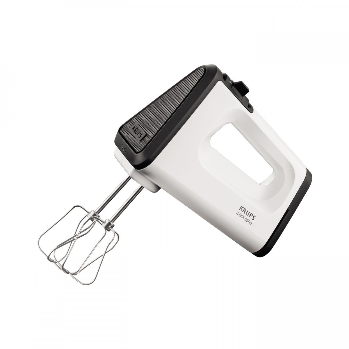 Krups 3 Mix Handmixer, 500 W, 5 Geschwindigkeiten, Handrührgerät mit Turbostufe, Ergonomischer Griff, Schneebesen & Knethaken aus Edelstahl, weiß, GN5021