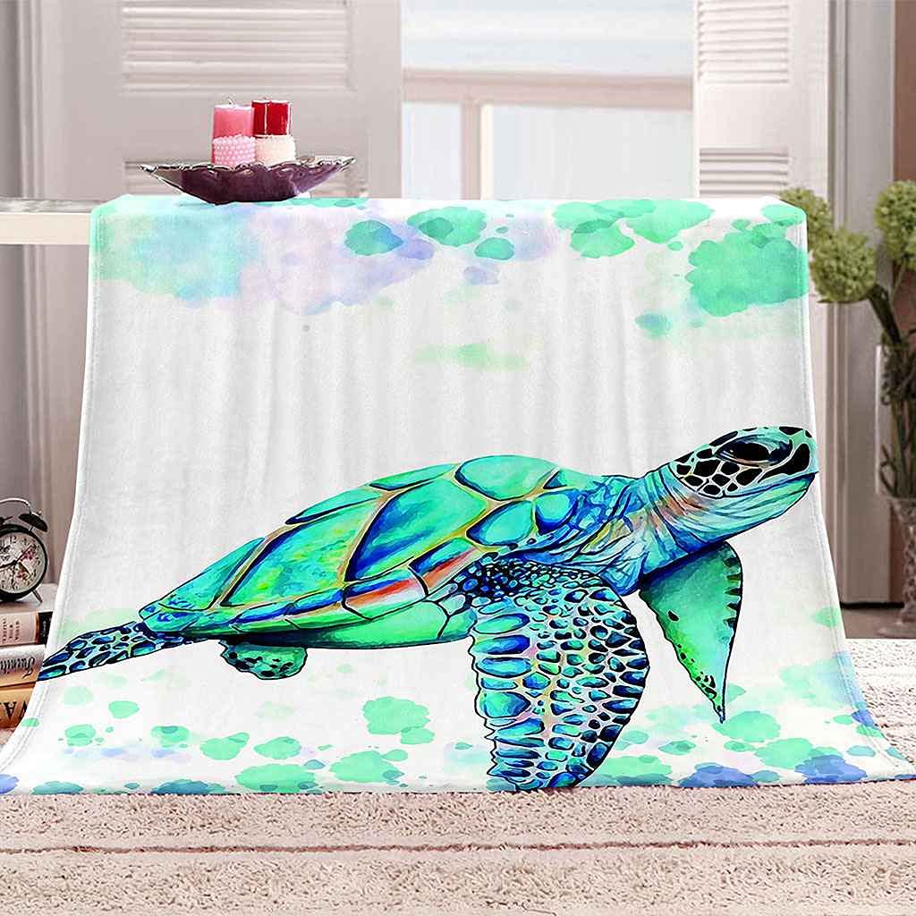 Couverture polaire tortue verte flanelle anti-peluche entretien facile pour literie saine