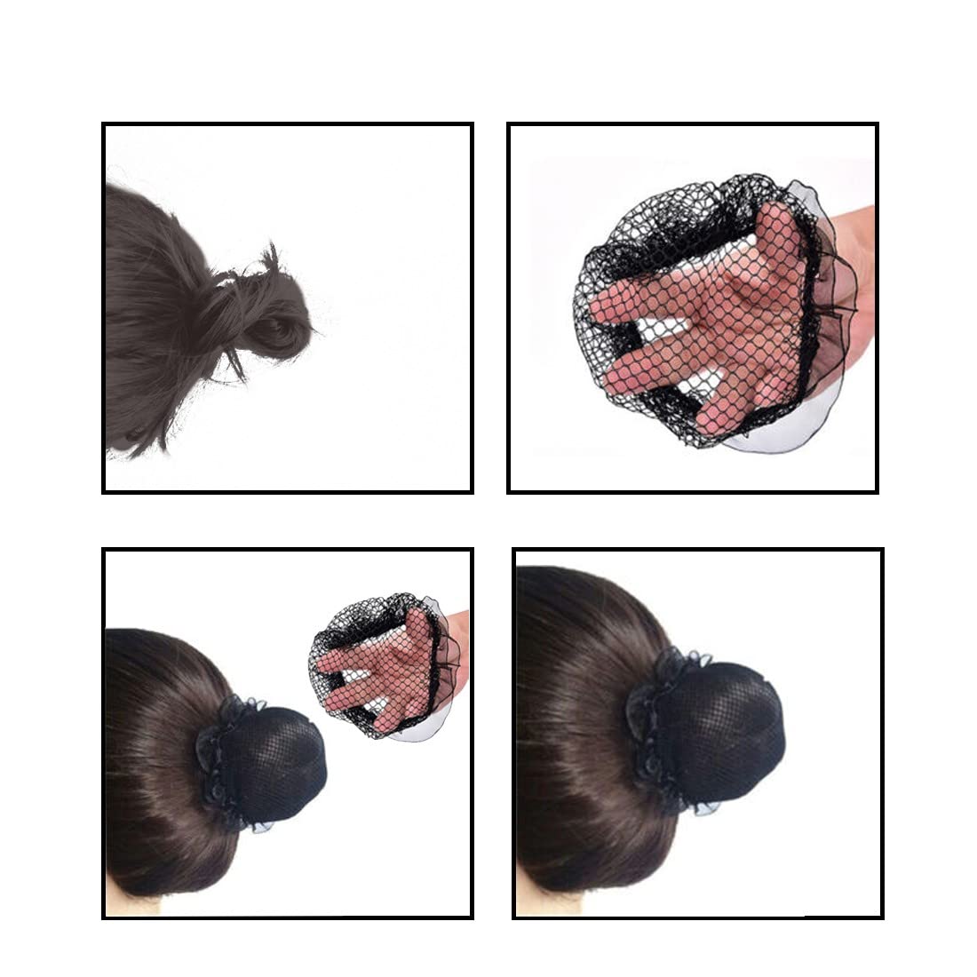 Reti per Capelli Invisibili Stretch 4 Pezzi per Balletto Danza Infermiera Nero