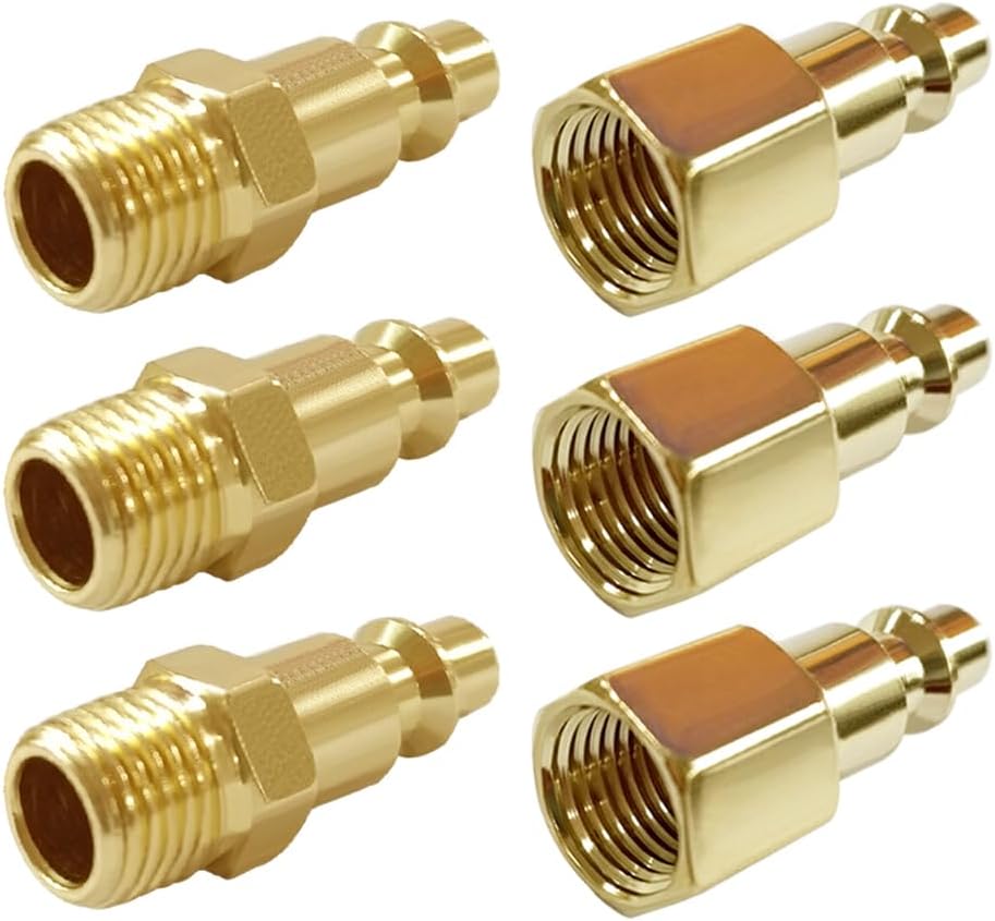 Uenede 6PCS Brass 1/8 Inch NPT Male & Female Industrial Air Hose Quick Connect Plug Air Compressor Pneumatic Coupler Fitting Adapter