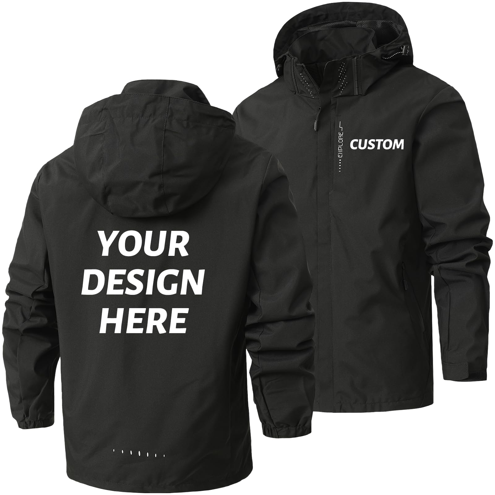 ABOUTCOUTY Custom Mens Windbreaker Jacket Lightweight Outdoor Breathable Waterproof Rain Coat with Hood Add Your Logo