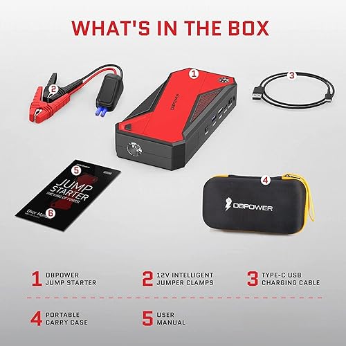 Miniatura 7 de DBPOWER Arrancador de coche portátil Peak 1600A 18000mAh (hasta 7.2 gasolina, motores diésel de 5.5L) con puerto de carga inteligente, pantalla LCD,