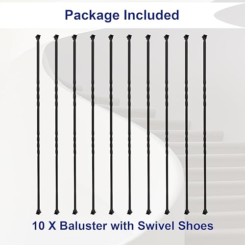 Miniatura 35 de Paquete de 10 balaustres de hierro para escaleras, ejes de escalera, cesta individual hueca con doble torsión, balaustres cuadrados de metal de 1/2
