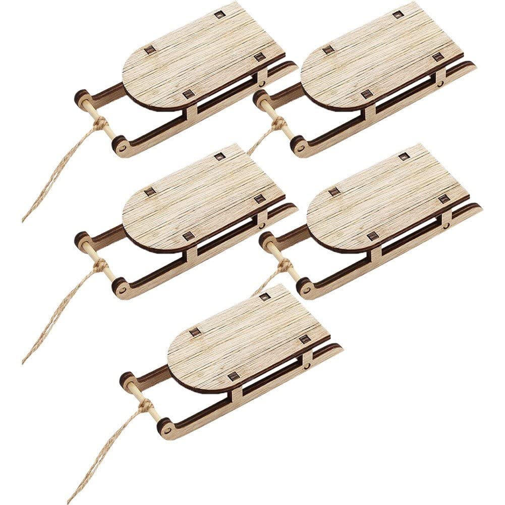 Stakee Beige 5Pcs Wooden Sleigh Model Unfinished Wood Sleigh Miniature Sleigh Model Christmas Craft Accessory For Christmas Supplies