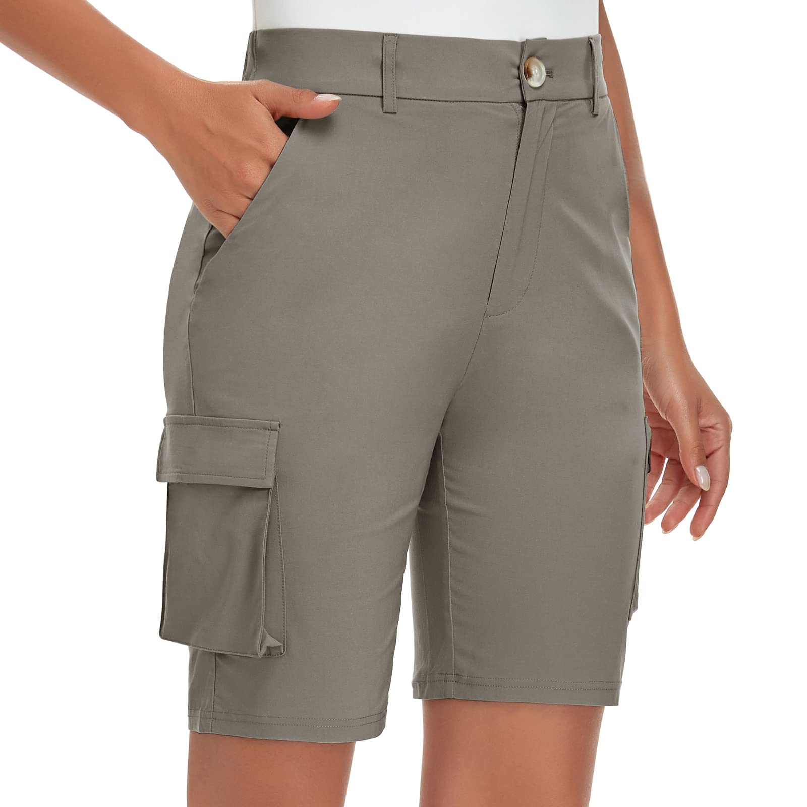 Soneven Pantalones Cortos Cargo Mujer Bermuda Shorts Ligero Verano con Bolsillos Cremallera para Trekking Montañismo Senderismo Entrepierna de 25cm