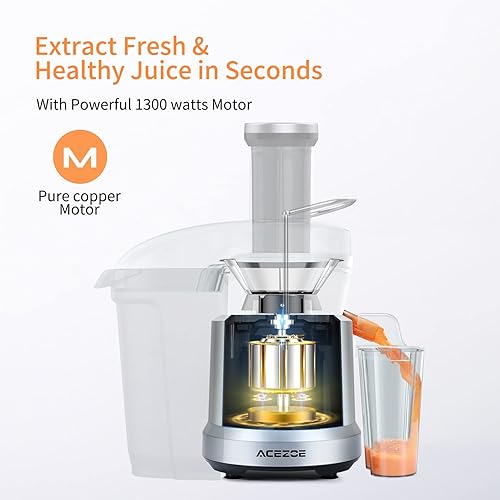 Miniatura 5 de Exprimidor de verduras y frutas, extractor de exprimidores de alta potencia con 3 canales de alimentación, 1300 W, exprimidor centrífugo con alto