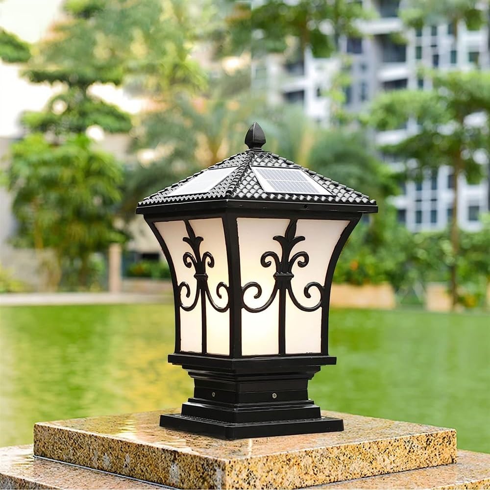 Farol Solar Para Exterior – Lámpara De Pilar LED Clásica – Aluminio Negro IP56 – Jardín Y Patio
