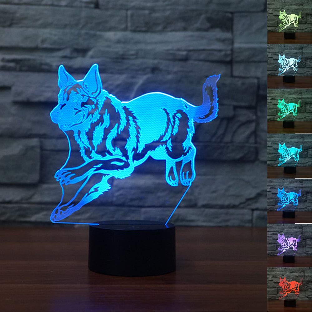 ZTOPGerman Shepherd 3D LED Optical Illusion Sensor Night Light with Smart Touch & USB 7 Colors Change Atmosphere Lamp for Christmas Thanksgiving