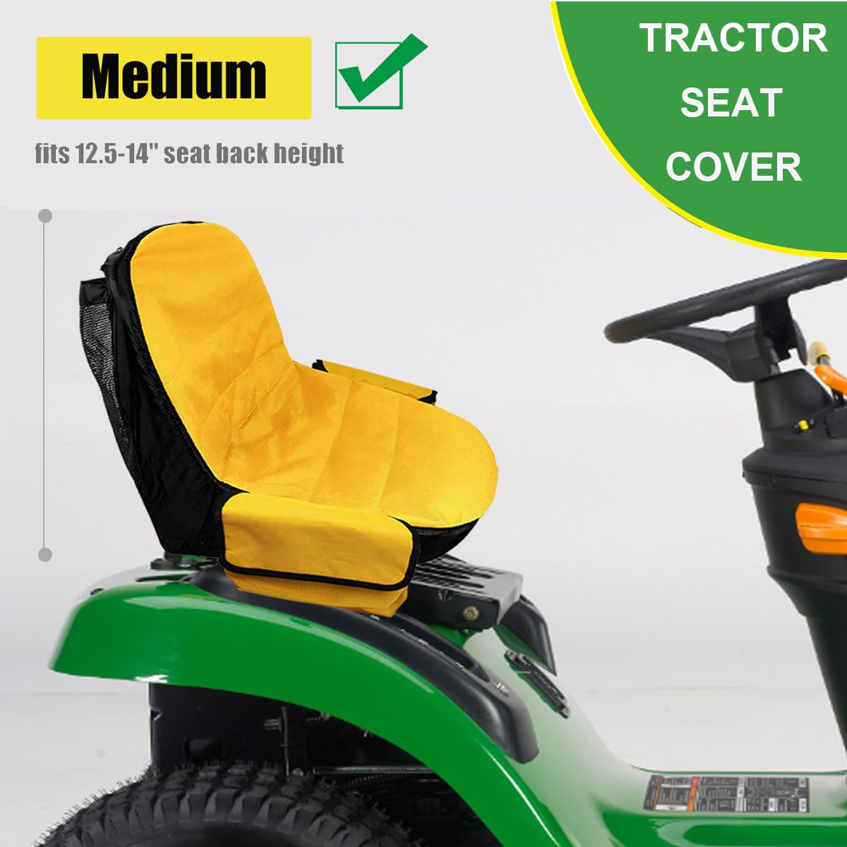 Lawn Mower Seat Cover for John Deere,Tractor Seat Cover for Cub Cadet,Riding Mower Seat Cushion with Pouch Compatible with Kubota (Medium)