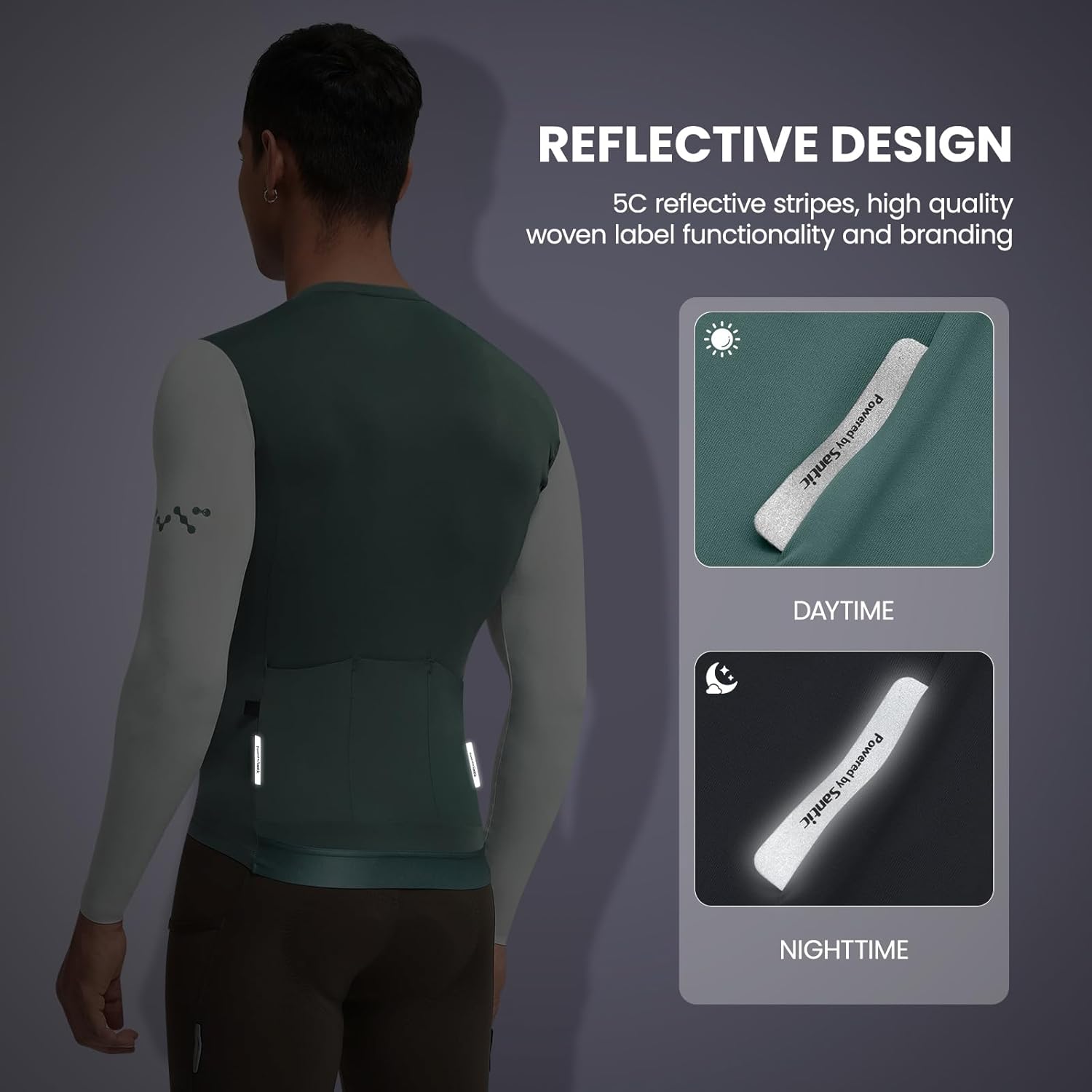 Santic Men's Cycling Jersey Long Sleeve Pro Road Bike Shirt Full Zipper UPF 50+ MTB Jersey with Pockets - Image 4